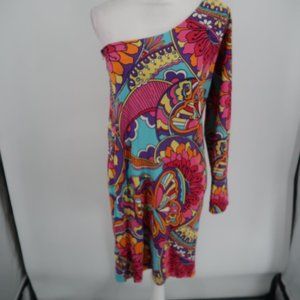Lilly Pulitzer One Shoulder Floral Bodycon Dress Size Large 70's Vibes